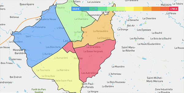 Cartographie des prix immobiliers quartiers Les Herbiers